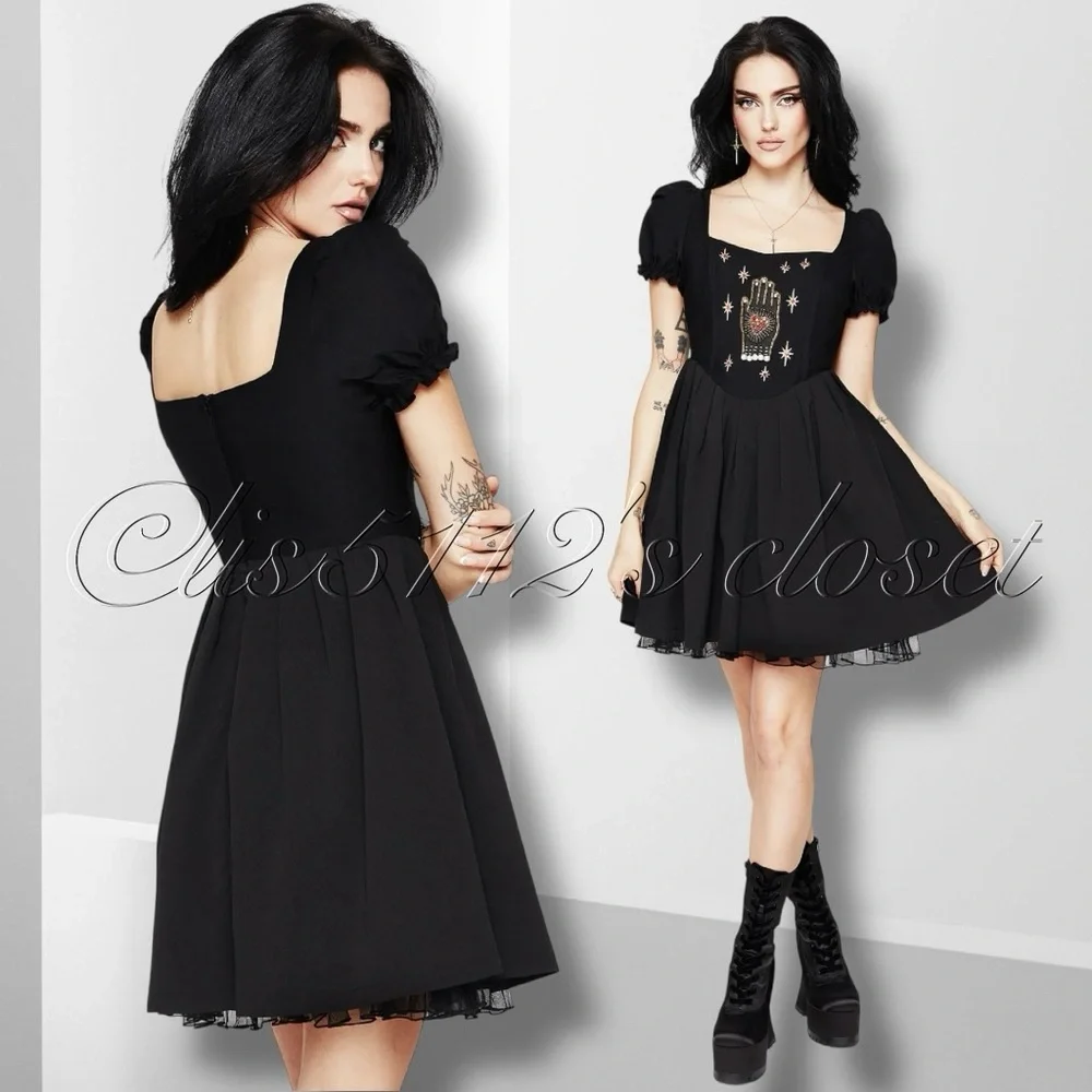 Disturbia Ingrid Embroidered Hand Applique Babydoll Corset Mini Dress Size 14 1X - Picture 3 of 16